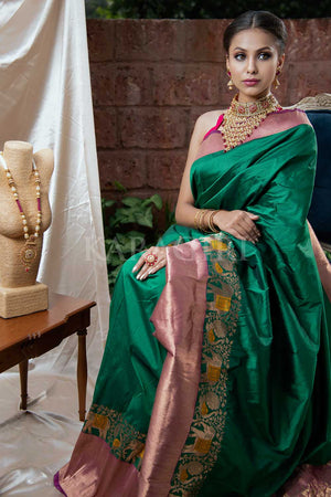 Pine Green Kanjivaram Saree