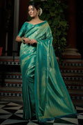 Rivulet Teal Blue Kanjivaram Saree kanchipuram