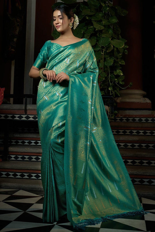 Rivulet Teal Blue Kanjivaram Saree kanchipuram