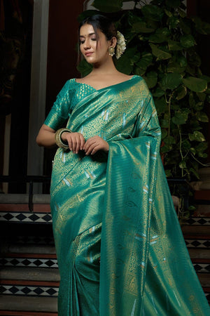 Rivulet Teal Blue Kanjivaram Saree