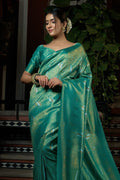 Rivulet Teal Blue Kanjivaram Saree kanchipuram silk