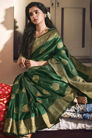 Sacramento Green Zari Work Kanjivaram Saree