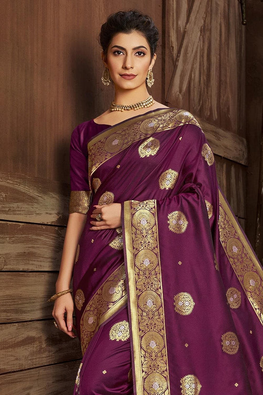 Sangria Purple Kanjivaram Saree Purple Kanjivaram saree online