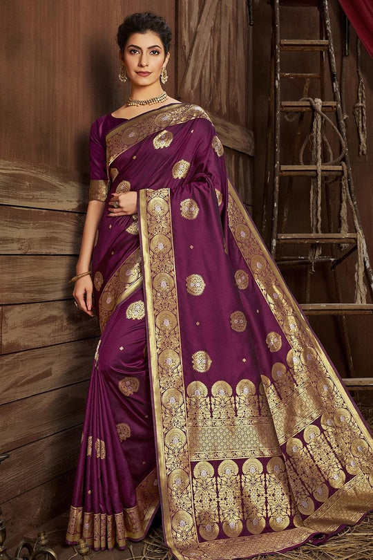 Sangria Purple Kanjivaram Saree Purple Kanjivaram saree online