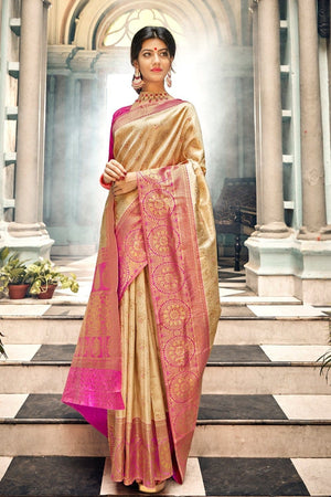 Soft Golden Handcrafted Customised Kanjivaram Saree