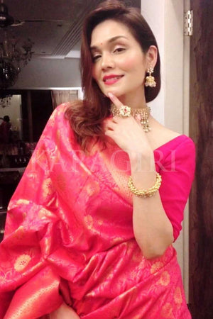 SONU KAKKAR in Punch Pink Kanjivaram Saree