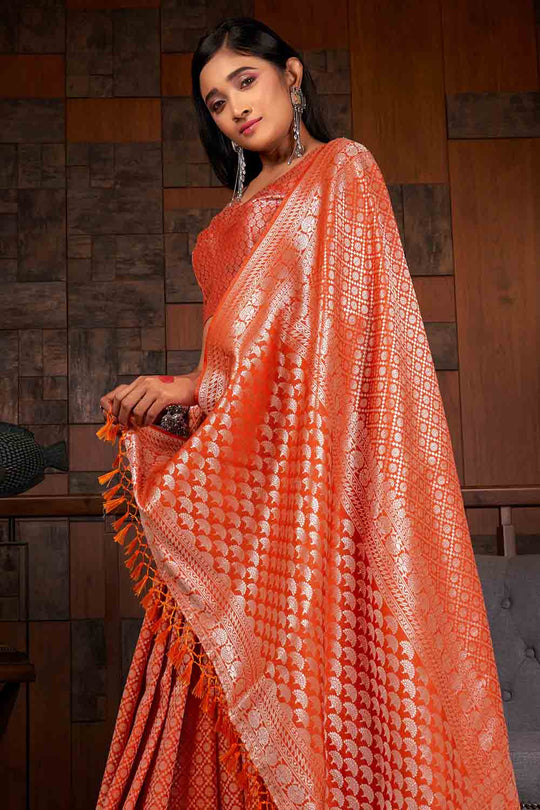 ABHIDNYA BHAVE in Starfish Orange Zari Work Kanjivaram Saree silk sarees