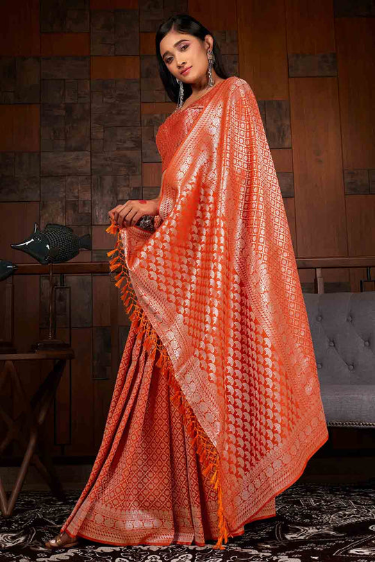 ABHIDNYA BHAVE in Starfish Orange Zari Work Kanjivaram Saree silk saree