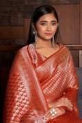 ABHIDNYA BHAVE in Starfish Orange Zari Work Kanjivaram Saree silk sarees online