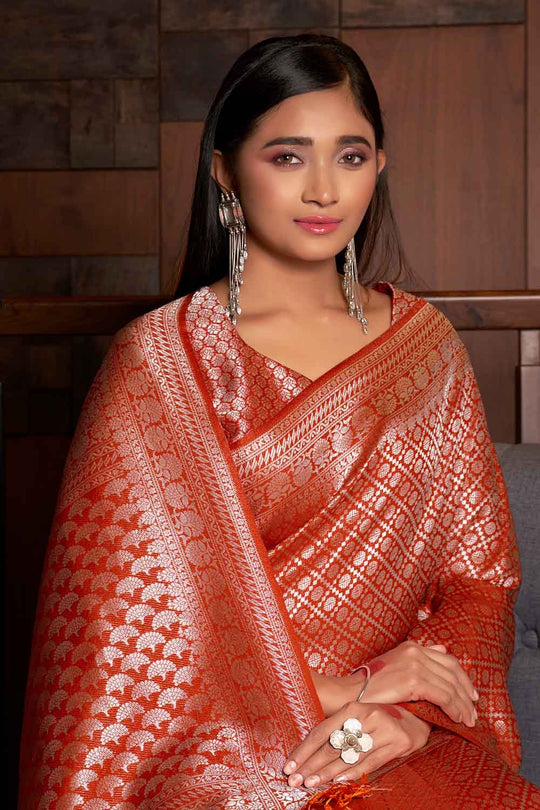 ABHIDNYA BHAVE in Starfish Orange Zari Work Kanjivaram Saree silk sarees online
