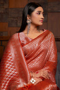 ABHIDNYA BHAVE in Starfish Orange Zari Work Kanjivaram Saree kanchipuram saree