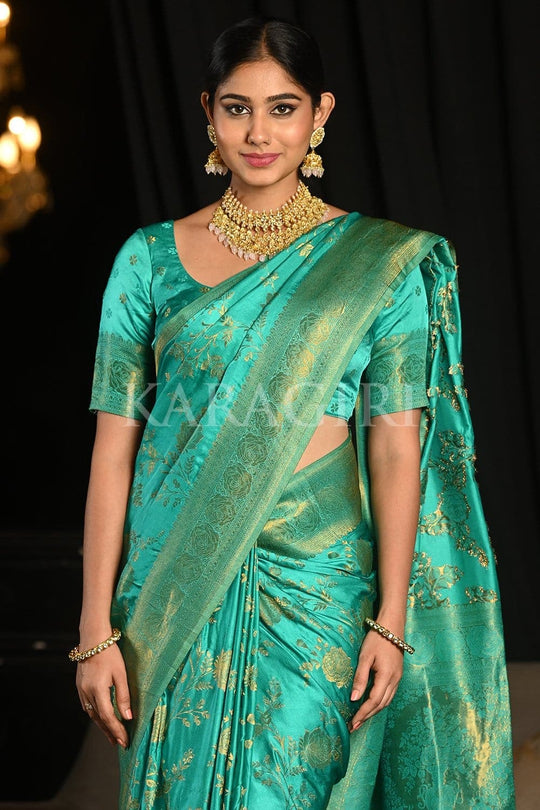 Teal Blue Kanjivaram Saree silk sarees