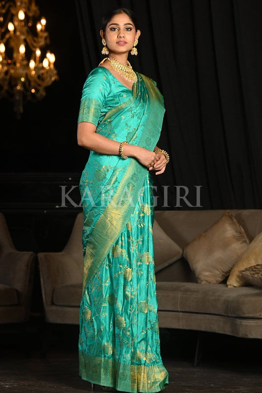 Teal Blue Kanjivaram Saree silk saree blouse designs