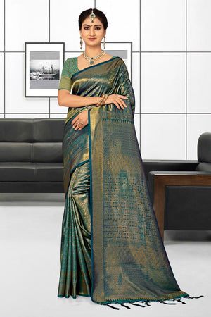 Teal Blue Kanjivaram Saree