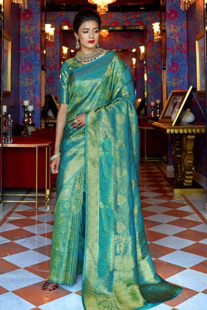 Teal Green Kanjivaram Saree