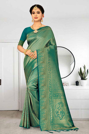 Teal Green Kanjivaram Saree