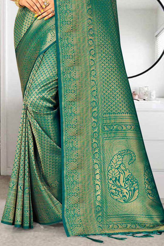 Teal Green Kanjivaram Saree designer saree