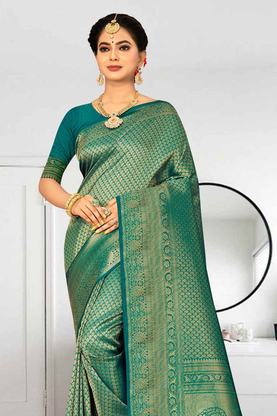 Teal Green Kanjivaram Saree fancy saree
