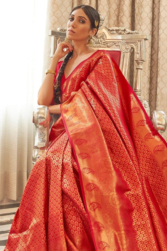 Venetian Red Kanjivaram Saree Saree With Blouse Piece silk saree