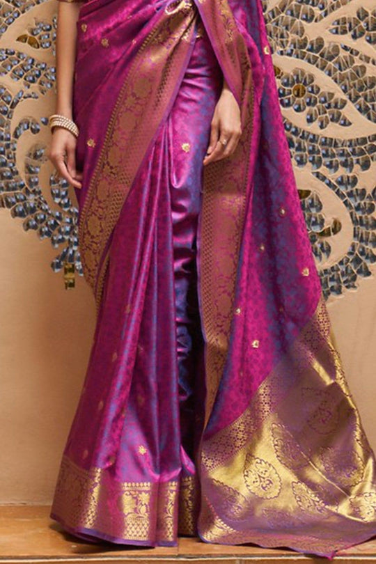 Winterberry Purple Banarasi Silk Saree With Blouse Piece kanjivaram saree images