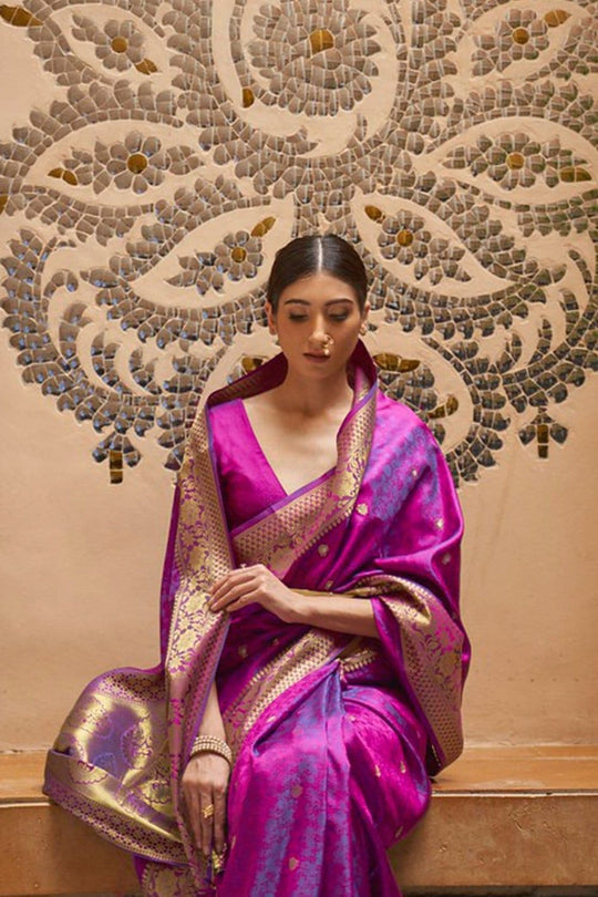 Winterberry Purple Banarasi Silk Saree With Blouse Piece kanjivaram saree