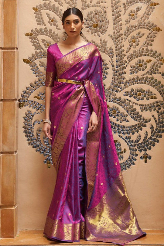 Winterberry Purple Banarasi Silk Saree With Blouse Piece kanjivaram saree online