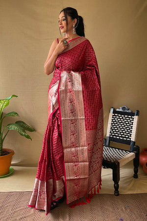 Berry Red Banarasi Saree
