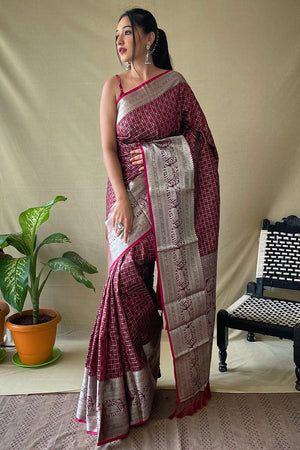 Garnet Red Banarasi Saree