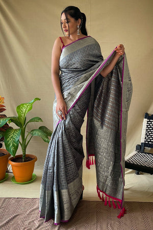 Pearlescent Grey Banarasi Saree