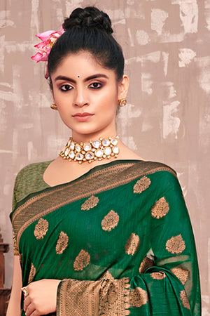 Emerald Green Cotton Silk Saree