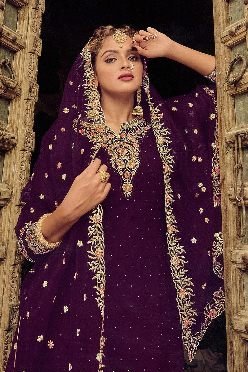Buy Dark Purple Lehenga Suit onlineKaragiri