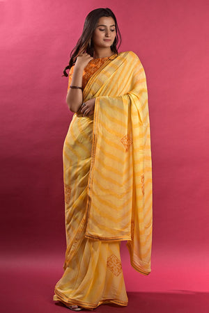 Canary Yellow Leheriya Saree