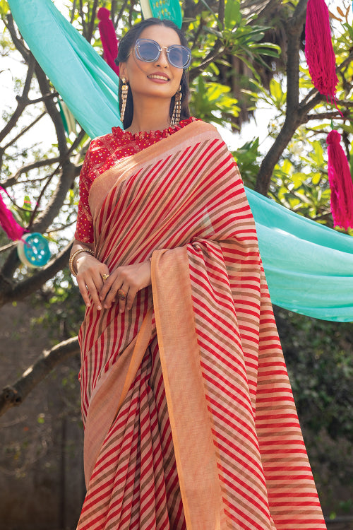 Crimson Red Leheriya Saree fancy saree