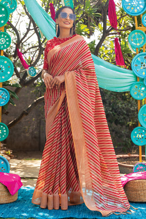 Crimson Red Leheriya Saree