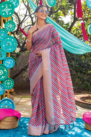 Red Blue Dual Tone Leheriya Saree