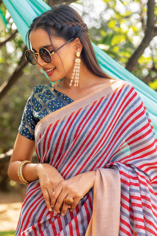 Red Blue Dual Tone Leheriya Saree sarees for women