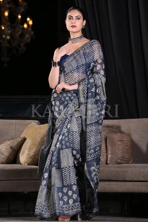 Admiral Blue Linen Blend Saree