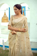 Alabaster Cream Tissue Linen Blend Saree linen saree online