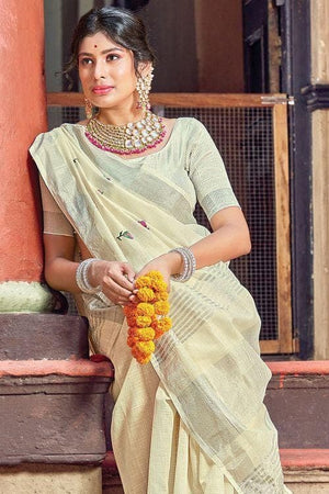 Alabaster White Linen Blend Saree