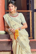 Alabaster White Linen Blend Saree linen saree
