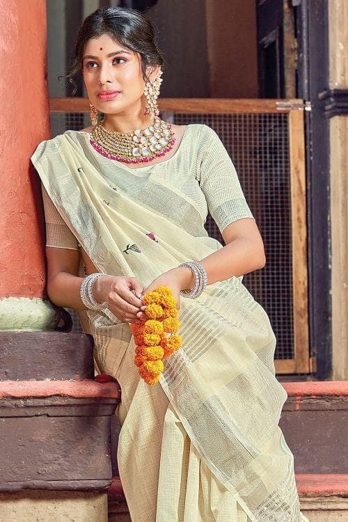 Alabaster White Linen Blend Saree linen saree