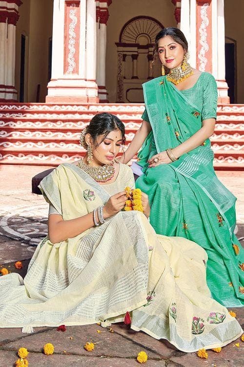 Alabaster White Linen Blend Saree linen sarees online