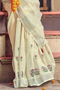 Alabaster White Linen Blend Saree linen sarees