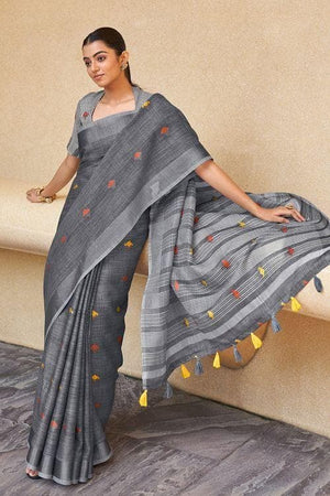 Anchor Grey Linen Blend Saree