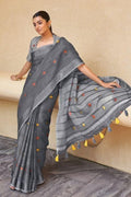 Anchor Grey Linen Blend Saree linen saree