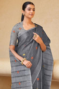 Anchor Grey Linen Blend Saree linen saree online