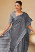 Anchor Grey Linen Blend Saree linen saree price