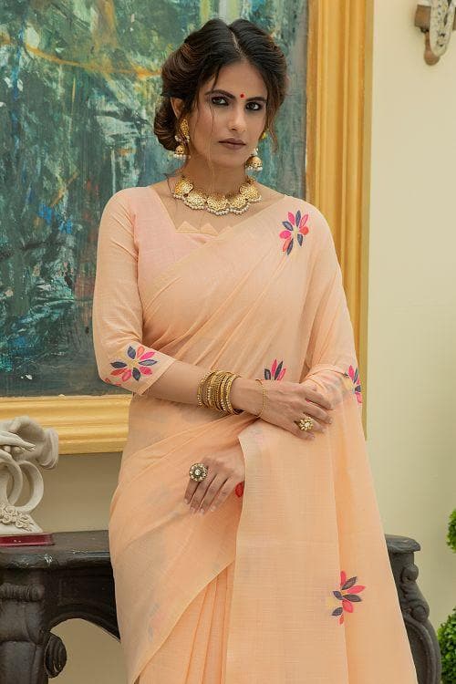 Apricot Orange Linen Blend Saree Apricot Orange Linen Blend Saree