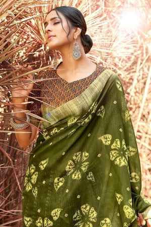 Linen Saree Army Green Printed Linen Saree saree online