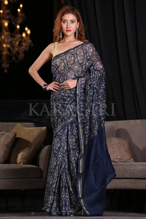 Azure Blue Linen Blend Saree